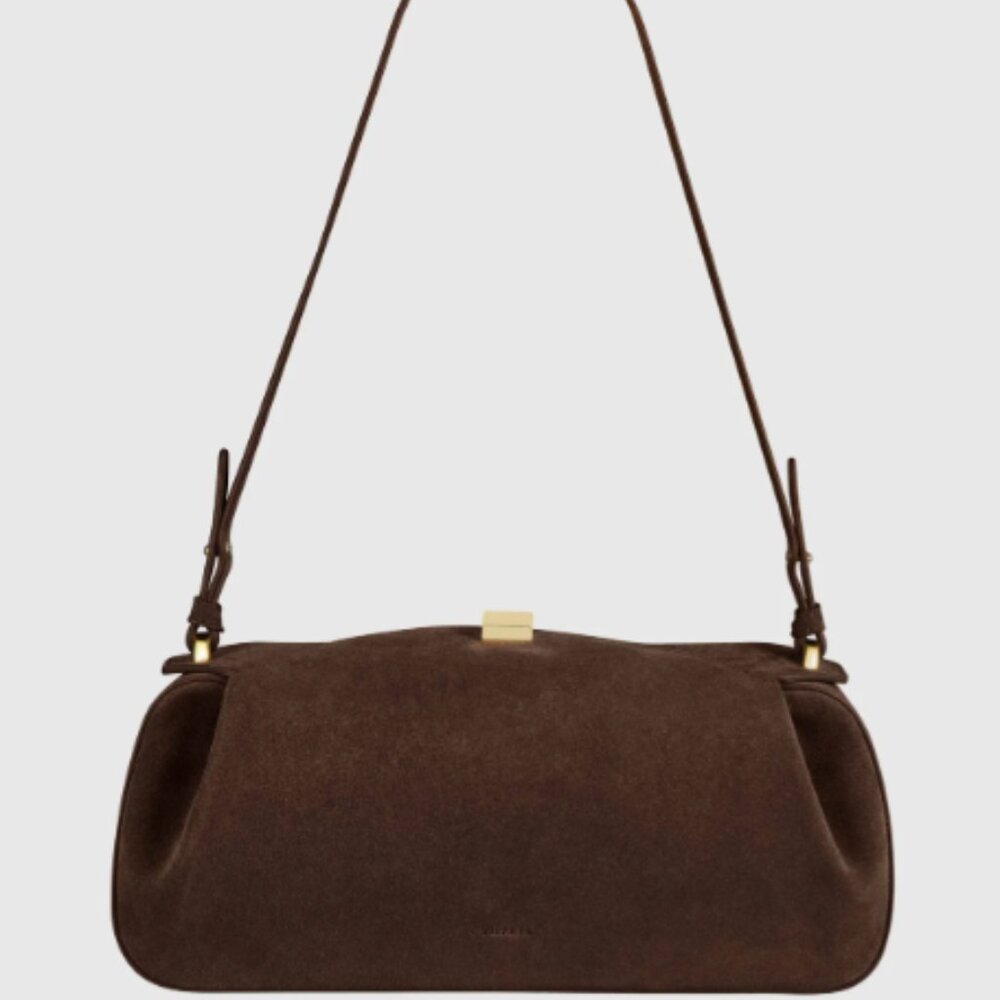 Yuzefi  OYSTER CLUTCH - CHOCOLATE SUEDE